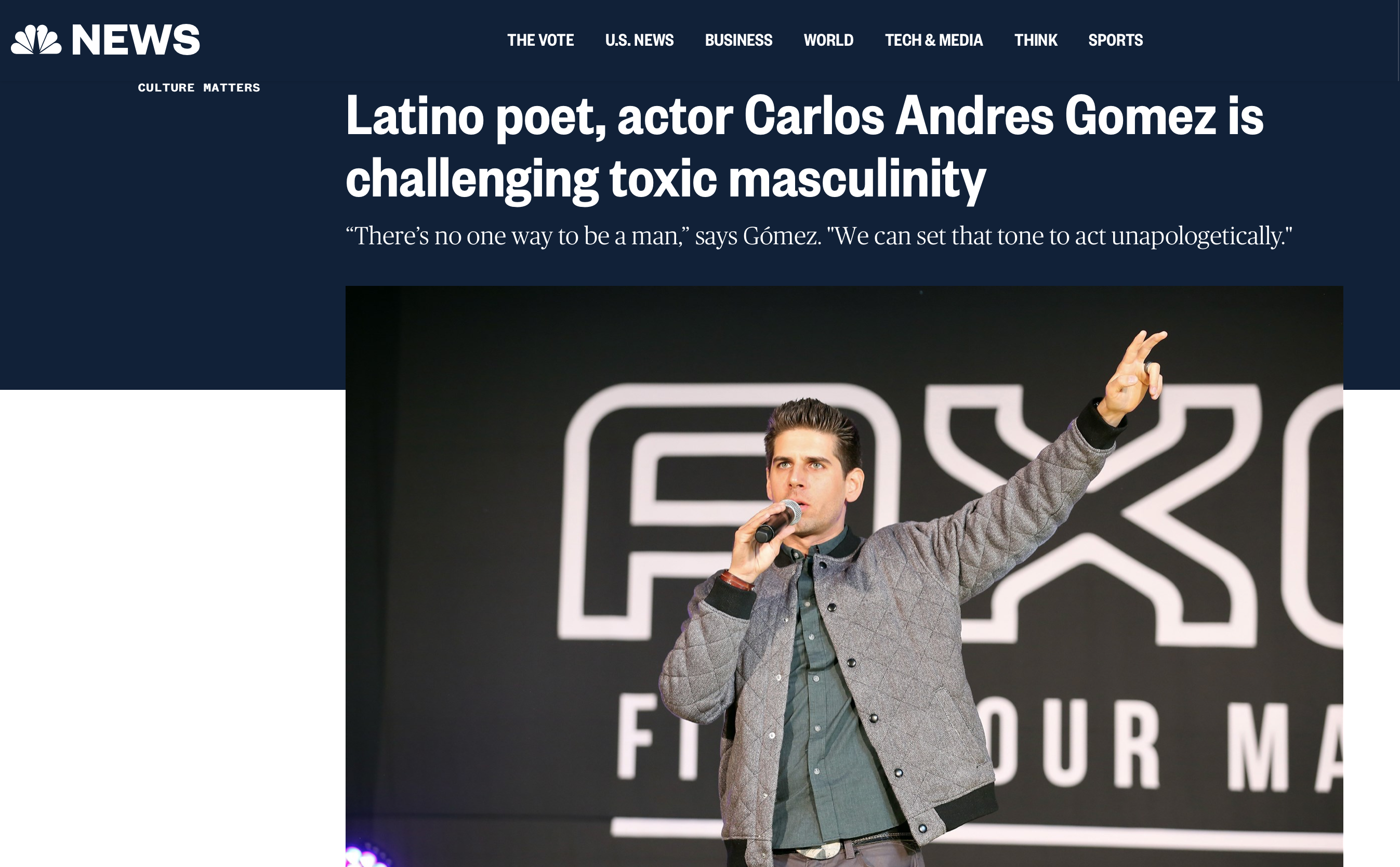 Latino poet, actor Carlos Andres Gomez is challenging toxic